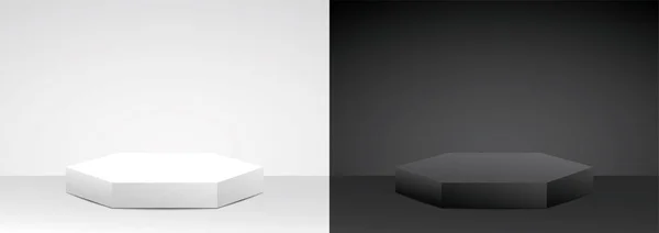 Basit tasarım siyah ve beyaz altıgen objeyi koymak için podyum 3d illüstrasyonuName