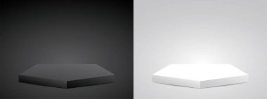 nesnenizi koymak için siyah ve beyaz minimal beşgen podyum 3d illüstrasyon vektörü