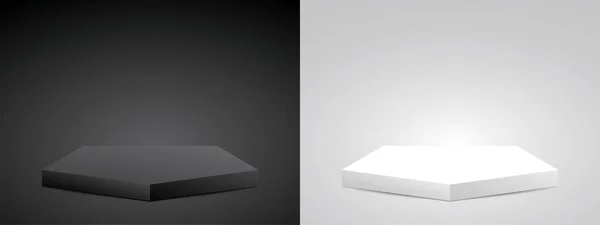 nesnenizi koymak için siyah ve beyaz minimal beşgen podyum 3d illüstrasyon vektörü