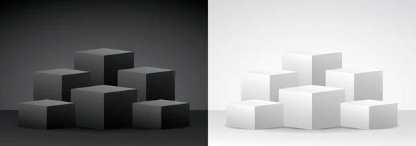 nesnenizi koymak için siyah ve beyaz modern minimal kare podyum 3d görüntü vektörü