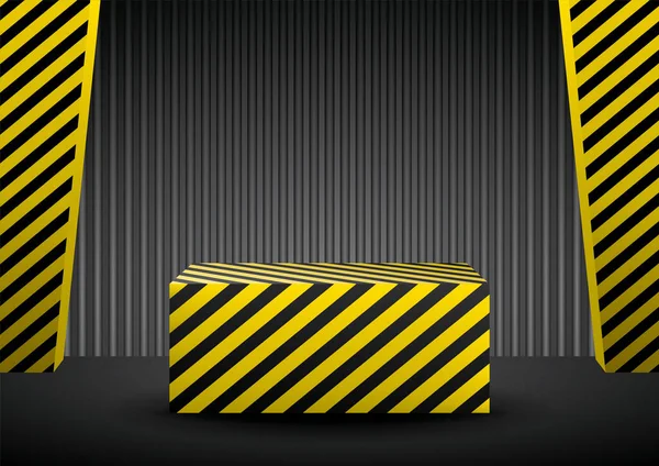 Żółty Czarny Paski Wzór Podium Wyświetlacz Czarny Metal Ściana Scena — Wektor stockowy