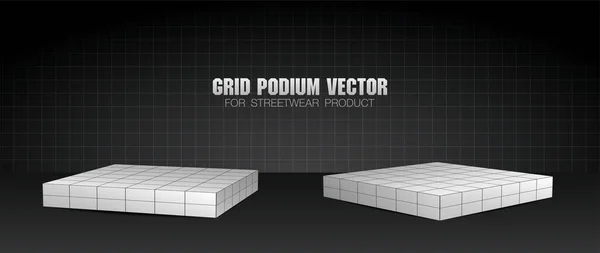 soğuk beyaz ızgara desen dikdörtgen podyum siyah ızgara arka plan üzerinde 3d illüstrasyon vektörü 