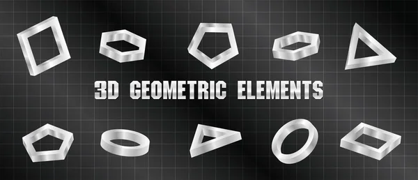 serin krom geometrik elementler siyah ızgara arka plan üzerinde 3d illüstrasyon vektörü