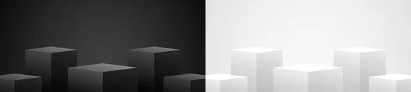 cool minimal tasarım siyah ve beyaz geometrik podyum arkaplan 3d illüstrasyon vektörü