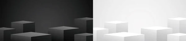 cool minimal tasarım siyah ve beyaz geometrik podyum arkaplan 3d illüstrasyon vektörü
