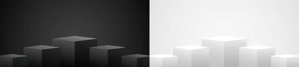 cool minimal tasarım siyah ve beyaz geometrik podyum arkaplan 3d illüstrasyon vektörü