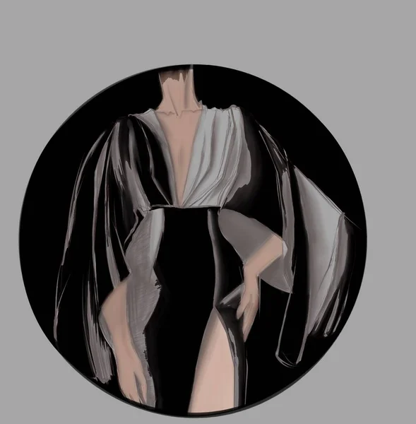 Модная Иллюстрация Девушки Черно Белых Тонах Стильный Скетч Недели Моды Стоковая Картинка