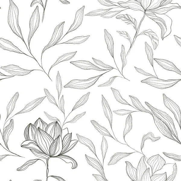 Patrón Floral Sin Costuras Dibujo Magnolia —  Fotos de Stock