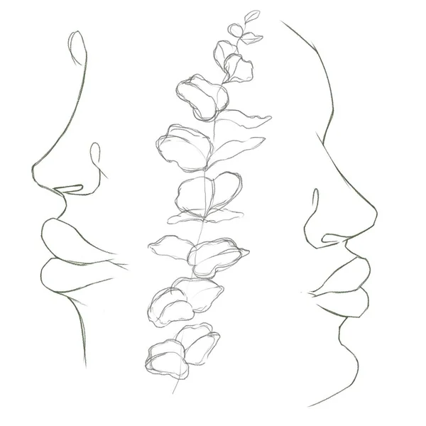 Silhouette Two Halves Face Linear Illustration Sketches Man Face — Stock Photo, Image