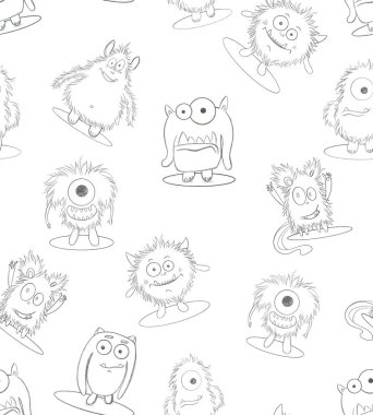 Canavarlarla çocukların kusursuz kalıpları. Çizgilerle çizilmiş. Çocuk odası, tekstil, duvar kağıdı, giysi, poster ve diğer şeyler için fikir.