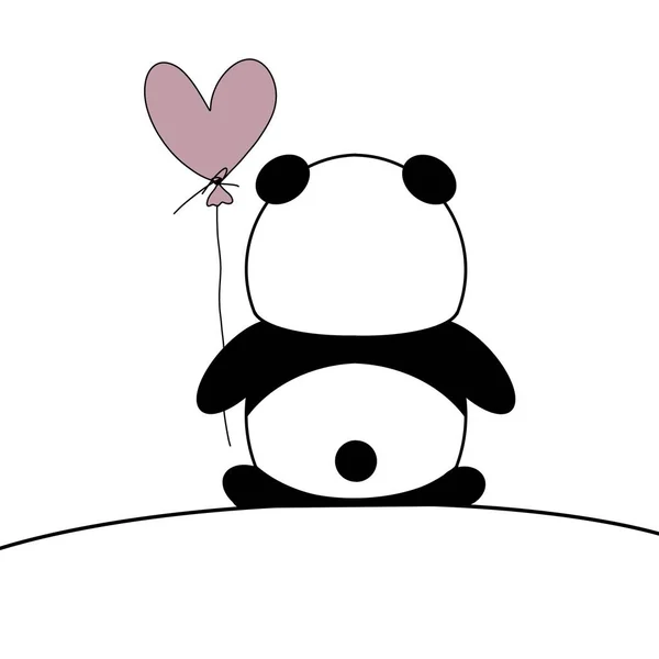 Jolie Illustration Panda Sur Fond Blanc Avec Des Cœurs Roses — Photo