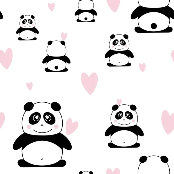 Modello Senza Cuciture Bambini Con Panda Cuori Idea Camere Dei — Foto Stock