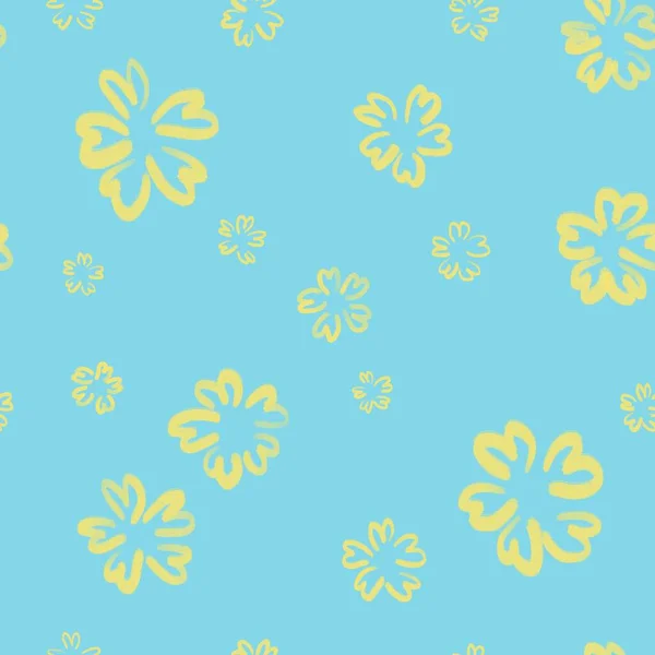 Seamless Blue Pattern Bright Yellow Flowers Blue Background Flowers Print — Stock Photo, Image