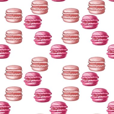 Makaron görüntüsü olan kusursuz bir desen. Pembeye boyanmış badem kurabiyeleri. Testisler, kitap kapakları, dergiler, kartpostallar, kıyafetler için parlak desen