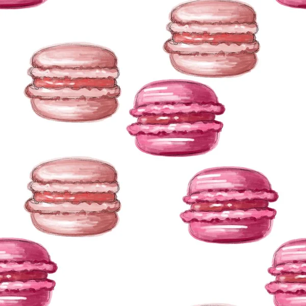 Makaron görüntüsü olan kusursuz bir desen. Pembeye boyanmış badem kurabiyeleri. Testisler, kitap kapakları, dergiler, kartpostallar, kıyafetler için parlak desen