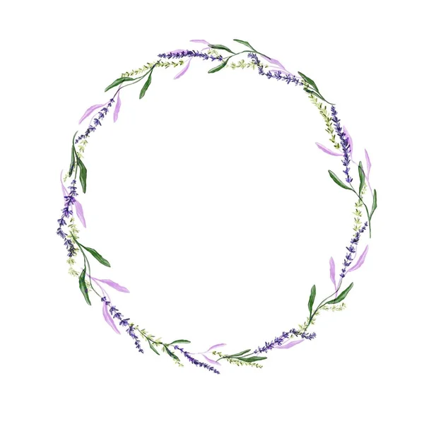 Цветочная Рамка Фиолетово Зеленых Тонах Лаванда Открытки Приглашения Логотипа Магазина — стоковое фото