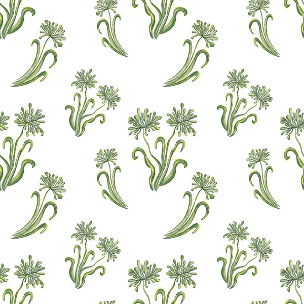 Nahtloses Blumenmuster Grün Auf Weißem Hintergrund Muster Für Textilien Tapeten — Stockfoto