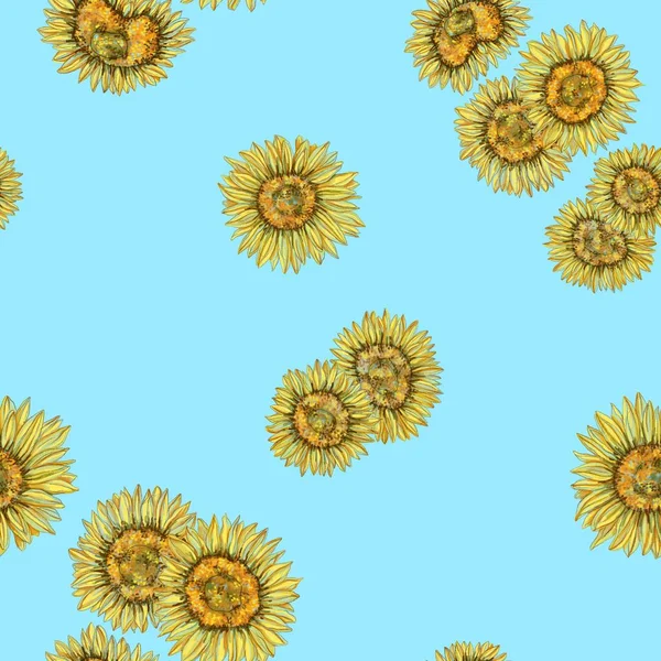 Seamless Floral Pattern Image Sunflowers Background Sunflowers Print Textiles Wallpapers — Stock Photo, Image