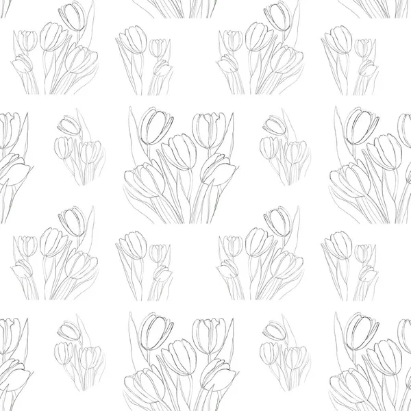 Безшовний Візерунок Зображенням Тюльпана Намальованими Лініями Друк Текстилю Обгорткового Паперу — стокове фото