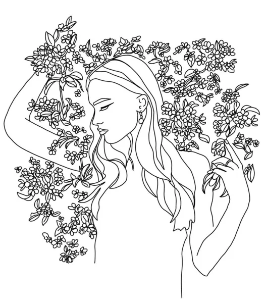 Linear illustration of a girl. Stylish line drawing for posters, postcards, logos.