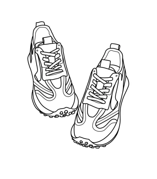 Sepatu Sketch Dengan Garis Hitam Ilustrasi Minimalis Sepatu Olahraga Bergaya Stok Gambar