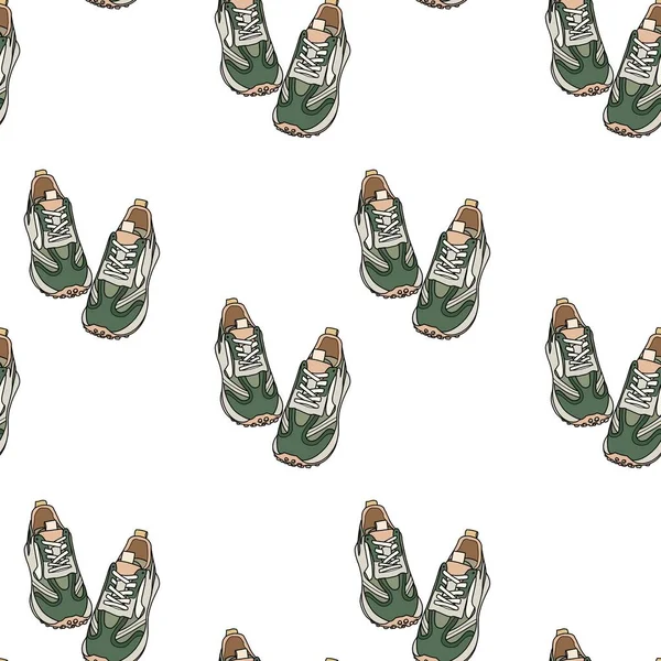 Seamless pattern with the image of shoes. Stylistic image of shoes. Idea for wrapping paper, wallpaper template, screensaver, poster, store logo.