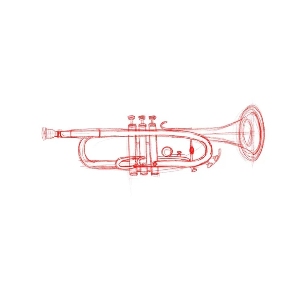 Stiliserad Illustration Ett Musikinstrument Skiss Musikalisk Trumpet Minimalistisk Stil Affischtryck — Stockfoto