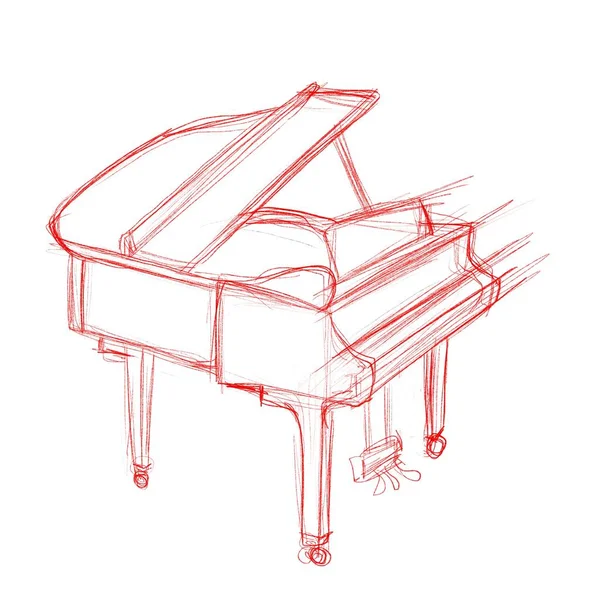 Sketch of the piano. Linear illustration of a piano. Idea for logo of musical instrument, poster, postcard.