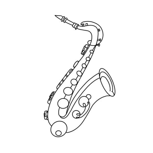 Skiss Över Saxofonen Linjär Illustration Ett Musikinstrument Skiss För Vykort — Stockfoto