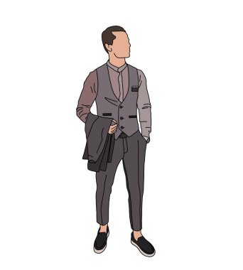 Minimalist tarzda erkek moda illüstrasyonu. Bir dergi, logo, broşür, afiş için şık bir taslak..