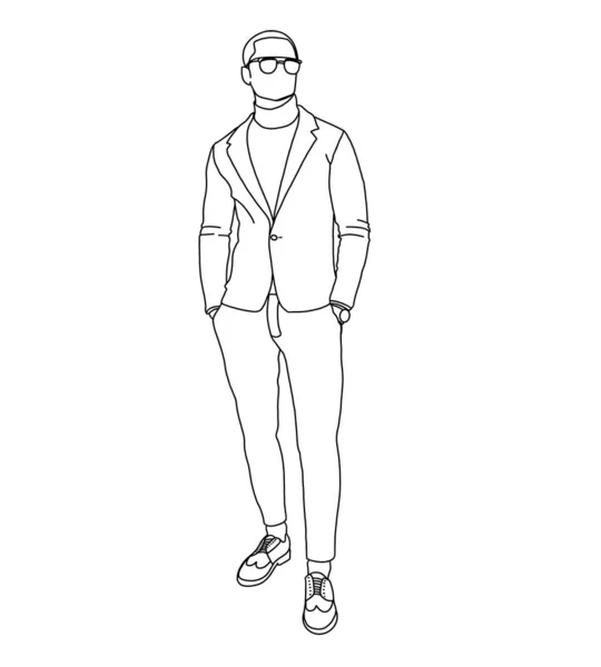 スーツ姿のスタイリッシュな男のミニマルなイラスト はがき ロゴのための男性モデルの線形スケッチ — ストック写真
