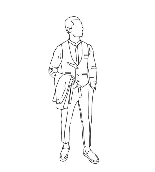 Ilustración Minimalista Hombre Con Estilo Traje Esbozo Lineal Modelo Masculino —  Fotos de Stock