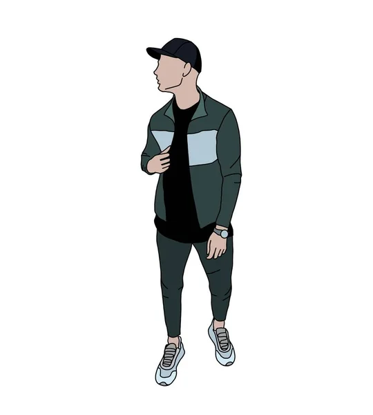 Minimalist tarzda erkek moda illüstrasyonu. Bir dergi, logo, broşür, afiş için şık bir taslak..