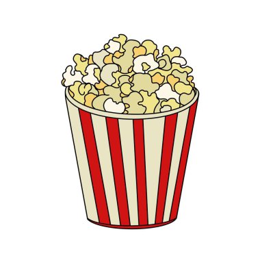 Patlamış mısırın minimalist çizimi. Bir paket patlamış mısır çiz. Logo, poster, simge fikri.