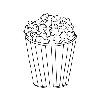 Patlamış mısırın minimalist çizimi. Bir paket patlamış mısır çiz. Logo, poster, simge fikri.