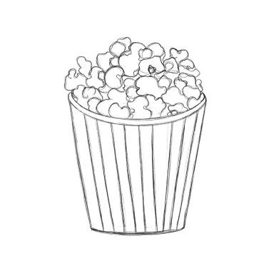 Patlamış mısırın minimalist çizimi. Bir paket patlamış mısır çiz. Logo, poster, simge fikri.