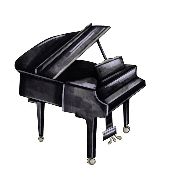 Illustration Ett Piano Akvarellstil Skiss Saxofon Färg För Vykort Affischer — Stockfoto