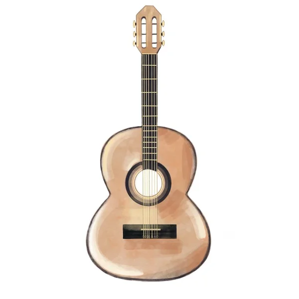 Suluboya tarzında bir gitar tasviri. Kartpostallar, posterler, logolar için renkli bir saksafon çizimi.
