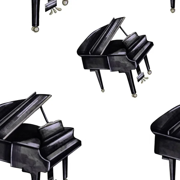 Sömlöst Mönster Med Bilden Ett Piano Pianotryck Akvarellstil Tryck För — Stockfoto