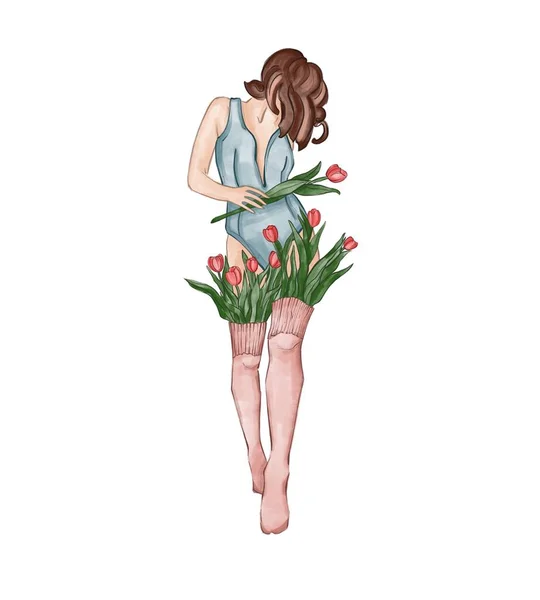 Sketches of illustrations with tulips for postcards. Realistic hand-drawn illustrations in color. Idea for postcards, posters, logos, avatars, icons.