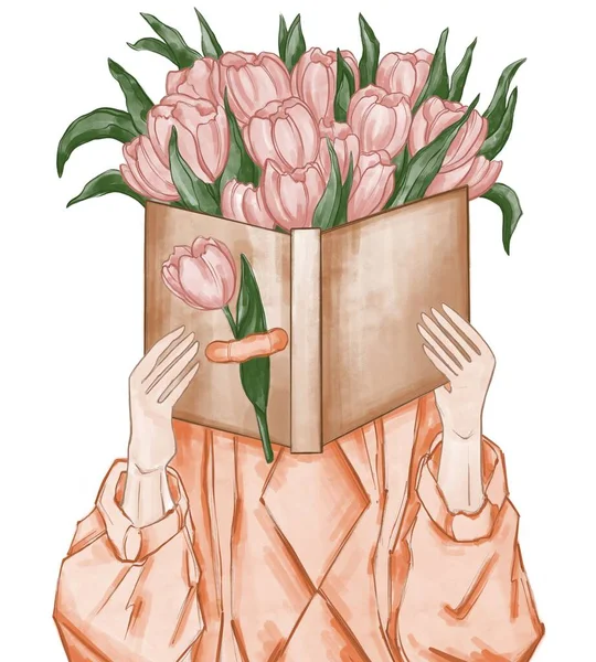 Szkice Ilustracji Tulipanami Pocztówki Realistyczne Ręcznie Rysowane Ilustracje Kolorze Pomysł — Zdjęcie stockowe