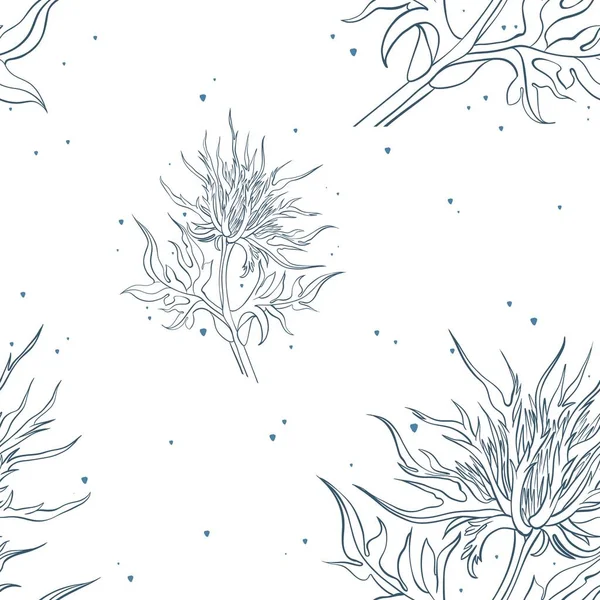 Seamless Pattern Hand Painted Eryngiums Print Flowers White Background Pattern — Foto de Stock
