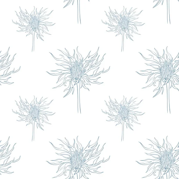 Nahtloses Muster Mit Handbemalten Eryngien Druck Mit Blumen Auf Weißem — Stockfoto