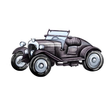 Children's illustration of a car. Sketch of a car for postcards, posters. Print for children's clothes, children's rooms.