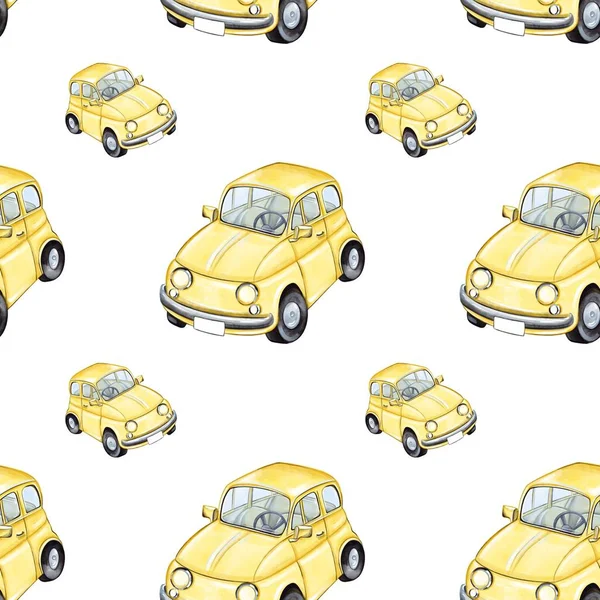 Children's pattern with colorful cars. Print with machines for textiles, wallpaper in the children's room. Pattern for wrapping paper, postcard, poster.