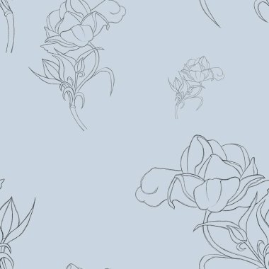 Seamless pattern with hand-drawn ranunculus line. Print for textiles, wallpaper, postcards, clothes, posters. Minimalist flowers  pattern.