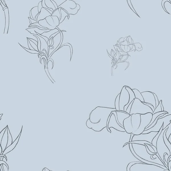 Seamless pattern with hand-drawn ranunculus line. Print for textiles, wallpaper, postcards, clothes, posters. Minimalist flowers  pattern.
