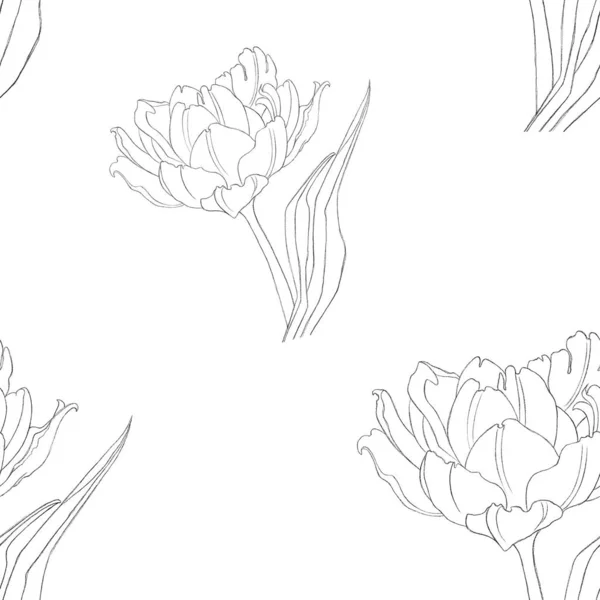 Zökkenőmentes Minta Minimalista Virágokkal Nyomtatás Tulipánnal Minimalista Stílusban Nyomtatás Textíliákhoz — Stock Fotó