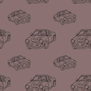 Seamless minimalistic pattern with drawn cars. Linear print for children's textiles, wallpaper, postcards, clothes, posters, screensavers. Children's seamless pattern.