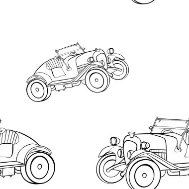 Seamless minimalistic pattern with drawn cars. Linear print for children's textiles, wallpaper, postcards, clothes, posters, screensavers. Children's seamless pattern.